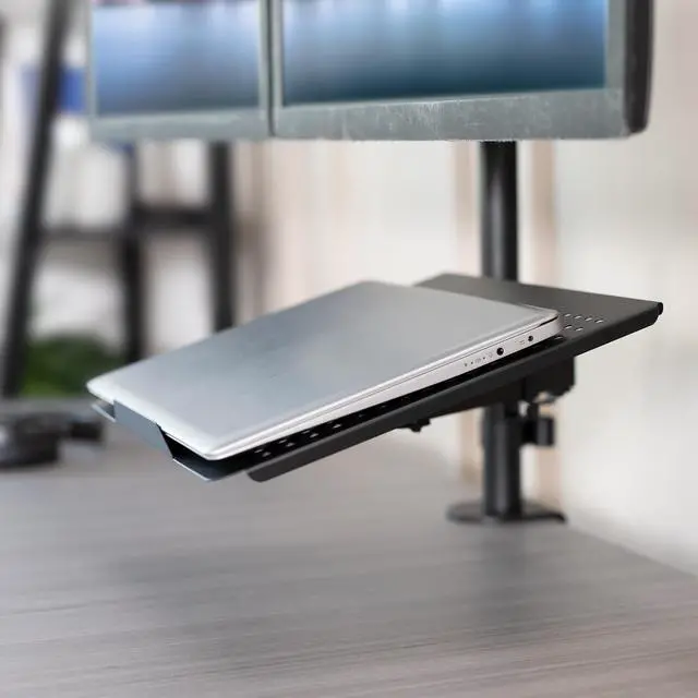 Alt view image 7 of 8 - VIVO Dual 13" to 27" Monitor Mount with Laptop Holder, Tall Adjustable Stand