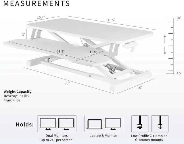 Alt view image 3 of 14 - VIVO White Height Adjustable Standing Desk Monitor Riser 32" Sit Stand Workstation Tabletop (DESK-V000KW)