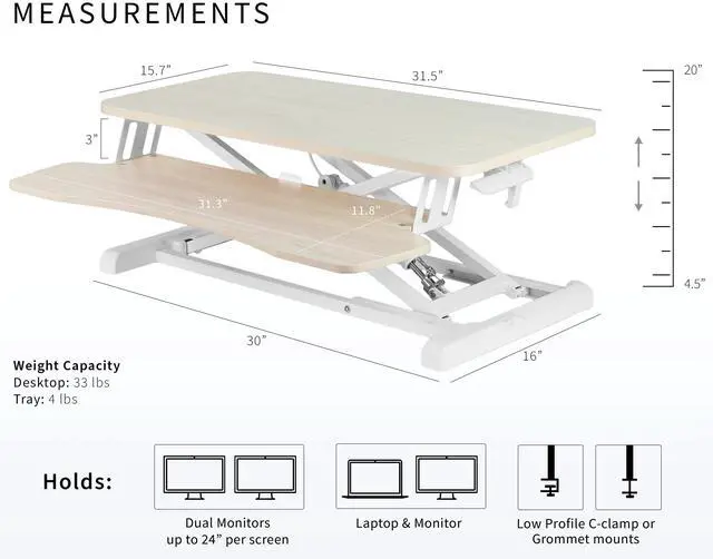 Alt view image 3 of 14 - VIVO Light Wood Height Adjustable Standing Desk Riser, 32" Sit Stand Tabletop Workstation, White Frame (DESK-V000KF)