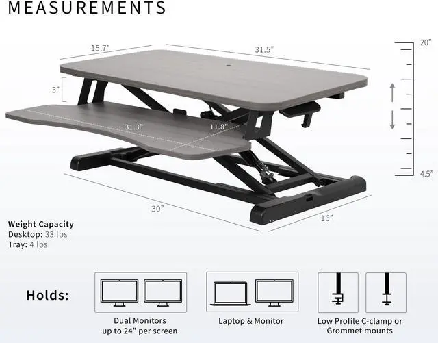 Alt view image 3 of 7 - VIVO Gray Height Adjustable Standing Desk Monitor Riser, 32" Sit Stand Tabletop