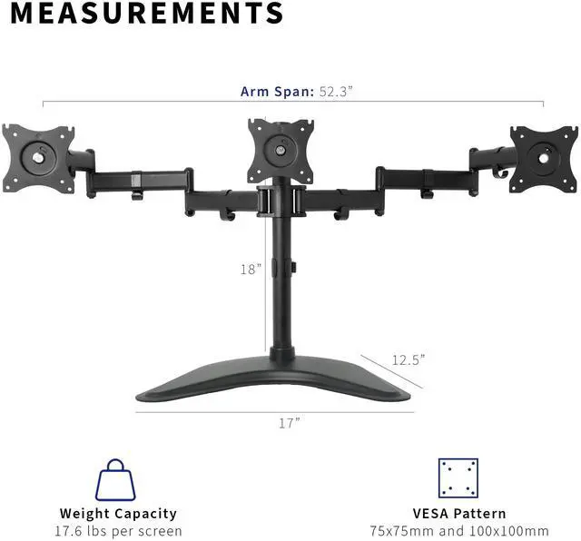 Alt view image 4 of 7 - VIVO Triple Monitor Mount Adjustable Desk Free Stand for 3 LCD Screens upto 24"