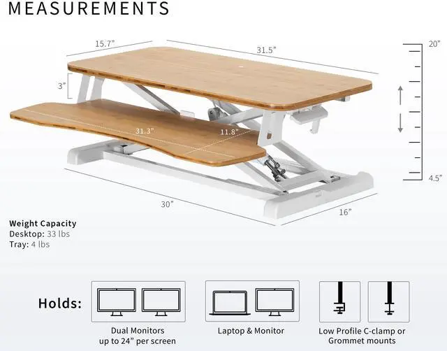 Alt view image 3 of 7 - VIVO Bamboo Standing 32" Desktop Monitor Riser, White Frame