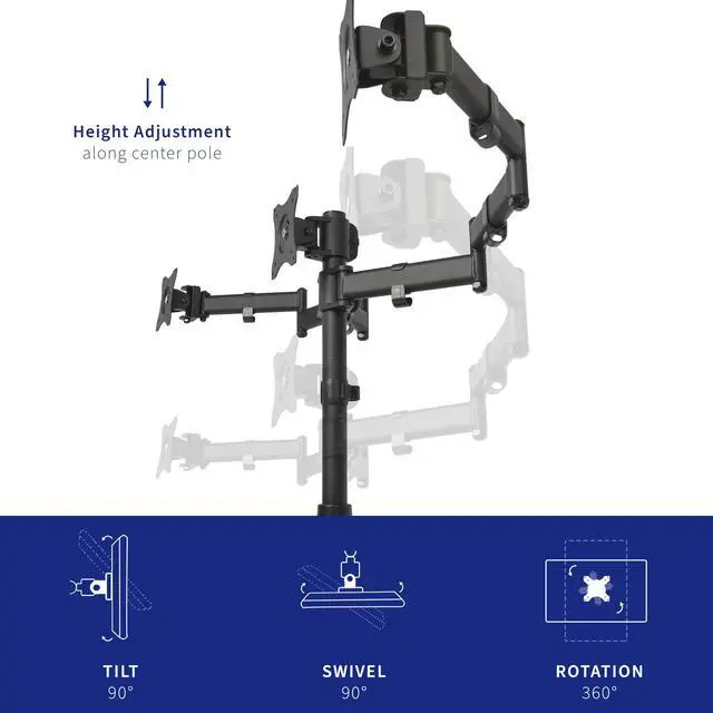 Alt view image 3 of 7 - VIVO Triple Monitor Mount Adjustable Desk Free Stand for 3 LCD Screens upto 24"