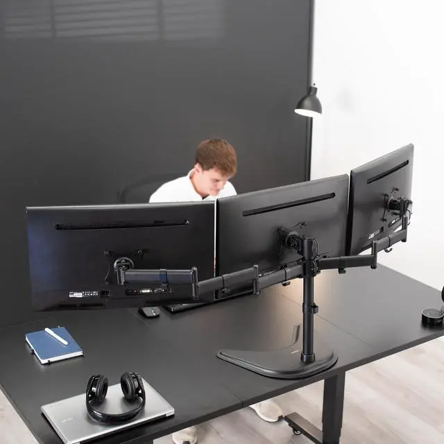 Alt view image 7 of 7 - VIVO Triple Monitor Mount Adjustable Desk Free Stand for 3 LCD Screens upto 24"