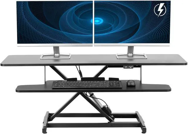 Main image of VIVO Black Electric 47" Standing Desk Monitor Riser, Dual Arm Sit Stand Tabletop