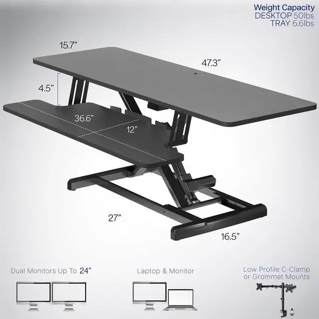 Alt view image 3 of 7 - VIVO Black Electric 47" Standing Desk Monitor Riser, Dual Arm Sit Stand Tabletop