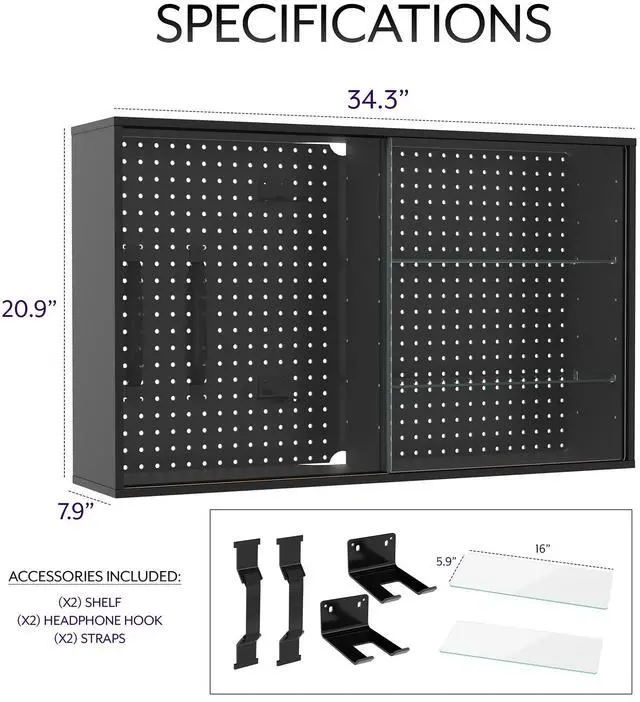 Alt view image 4 of 7 - Life Finds Steel Pegboard Cabinet with Glass Shelving and Sliding Door, Accessories Included, Black, LF-GDPC1
