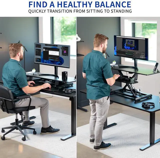 Alt view image 7 of 7 - VIVO Black Electric 47" Standing Desk Monitor Riser, Dual Arm Sit Stand Tabletop