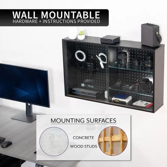 Alt view image 5 of 7 - Life Finds Steel Pegboard Cabinet with Glass Shelving and Sliding Door, Accessories Included, Black, LF-GDPC1