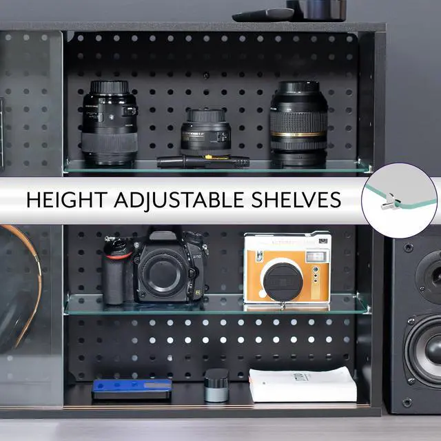 Alt view image 7 of 7 - Life Finds Steel Pegboard Cabinet with Glass Shelving and Sliding Door, Accessories Included, Black, LF-GDPC1