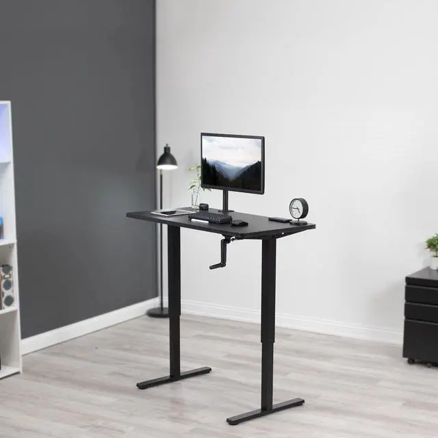 Alt view image 2 of 7 - VIVO Manual 43 x 24 Stand Up Desk | Black Table Top, Black Frame