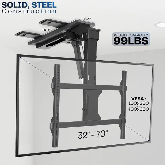 Alt view image 3 of 7 - VIVO Black Electric Flip Down Ceiling TV Mount for 37 to 70 inch Screens, Fits Flat or Pitched Ceiling, MOUNT-E-FD75C