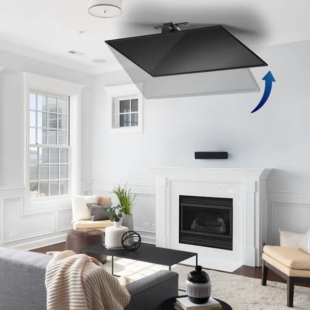 Alt view image 6 of 7 - VIVO Black Electric Flip Down Ceiling TV Mount for 37 to 70 inch Screens, Fits Flat or Pitched Ceiling, MOUNT-E-FD75C