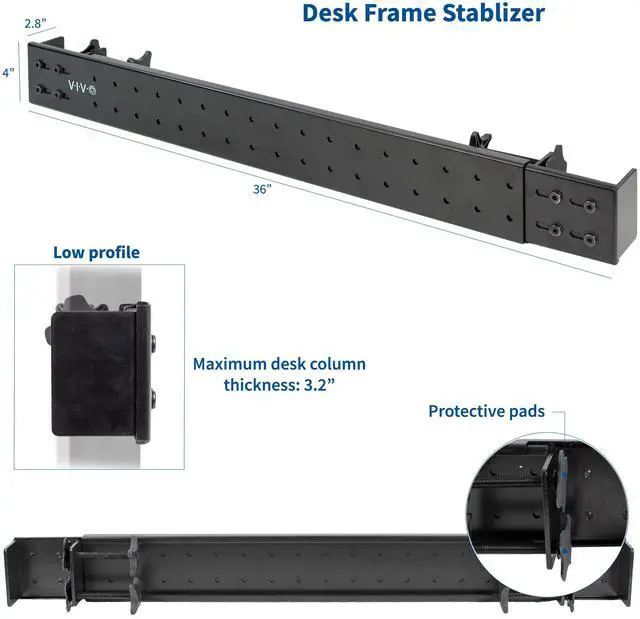 Alt view image 2 of 7 - VIVO Black Universal Steel Clamp-on Desk Stabilizer Bar | Bracket Support System