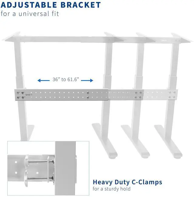 Alt view image 3 of 7 - VIVO Universal White Steel Clamp-on Desk Stabilizer Bar, 36" to 61.6" Bracket Support System (DESK-STB01W)
