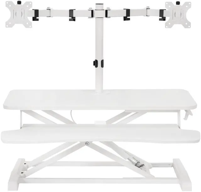 Main image of VIVO White 32" Standing Desk Riser with Adjustable Dual 13" to 30" Monitor Mount