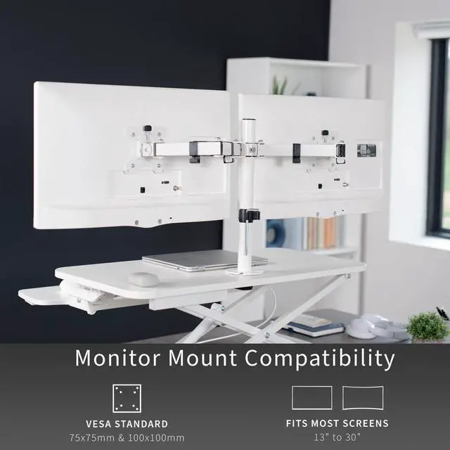 Alt view image 4 of 7 - VIVO White 32" Standing Desk Riser with Adjustable Dual 13" to 30" Monitor Mount