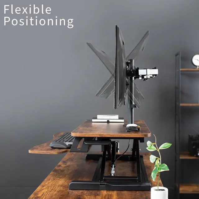 Alt view image 5 of 8 - VIVO Vintage Brown/Black 32" Standing Desk Riser with Dual 13"-30" Monitor Mount