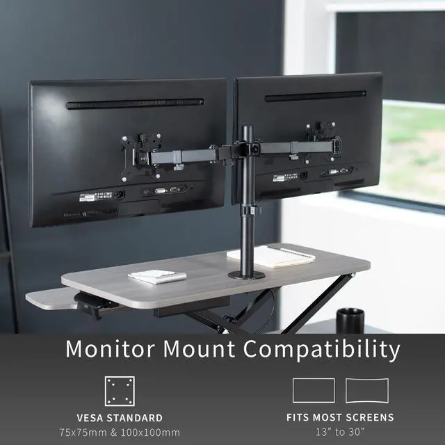 Alt view image 4 of 8 - VIVO Gray 32" Standing Desk Riser with Adjustable Dual 13" to 30" Monitor Mount