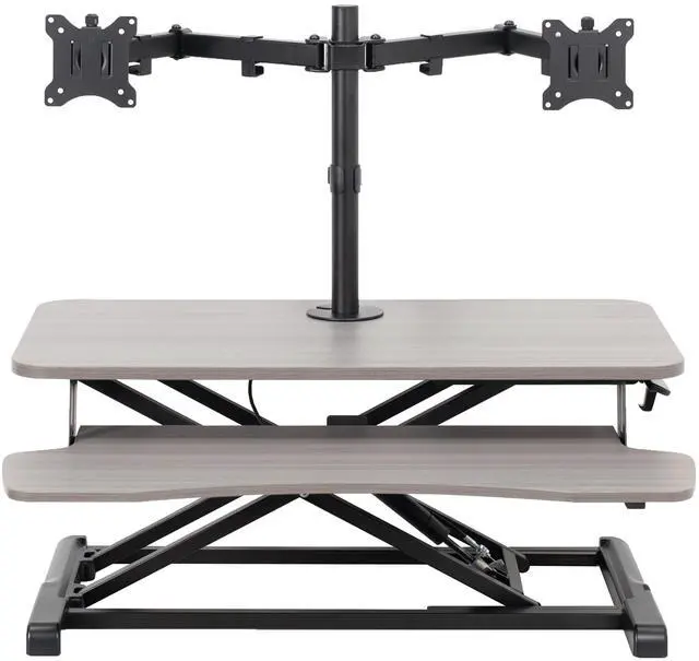 Main image of VIVO Gray 32" Standing Desk Riser with Adjustable Dual 13" to 30" Monitor Mount