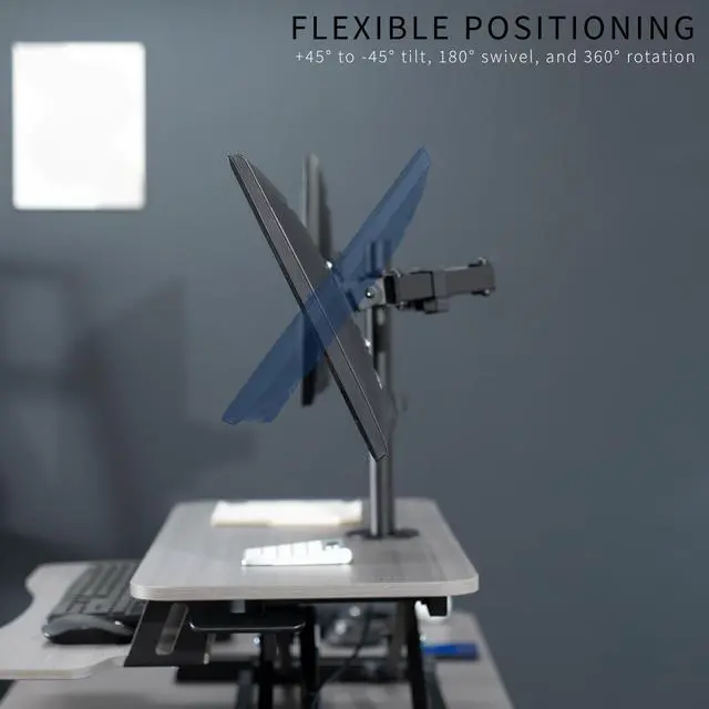 Alt view image 7 of 8 - VIVO Gray 32" Standing Desk Riser with Adjustable Dual 13" to 30" Monitor Mount