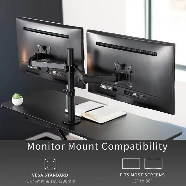 Alt view image 4 of 7 - VIVO Black 42" Height Adjustable Standing Desk Riser with Articulating Dual 13" to 30" Monitor Mount (DESK-V042KB-M2)