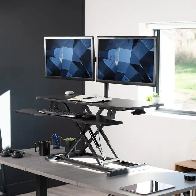 Alt view image 2 of 7 - VIVO Black 42" Height Adjustable Standing Desk Riser with Articulating Dual 13" to 30" Monitor Mount (DESK-V042KB-M2)