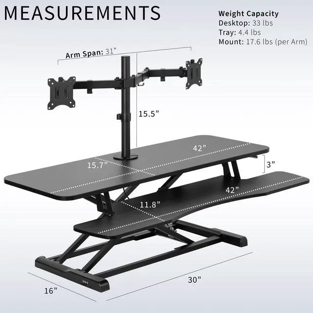 Alt view image 5 of 7 - VIVO Black 42" Height Adjustable Standing Desk Riser with Articulating Dual 13" to 30" Monitor Mount (DESK-V042KB-M2)