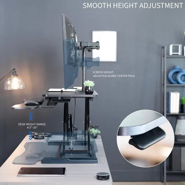Alt view image 4 of 7 - VIVO Black 36" Height Adjustable Standing Desk Riser with Articulating Dual 13" to 30" Monitor Mount (DESK-V036K-M2)