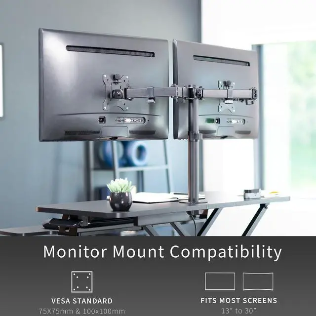 Alt view image 5 of 7 - VIVO Black 36" Height Adjustable Standing Desk Riser with Articulating Dual 13" to 30" Monitor Mount (DESK-V036K-M2)