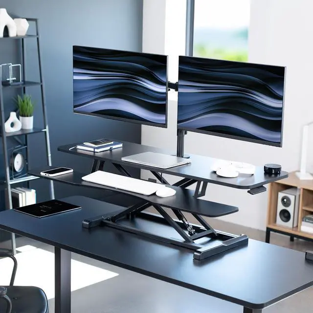 Alt view image 2 of 7 - VIVO Black 48" Standing Desk Riser with Adjustable Dual 13" to 30" Monitor Mount
