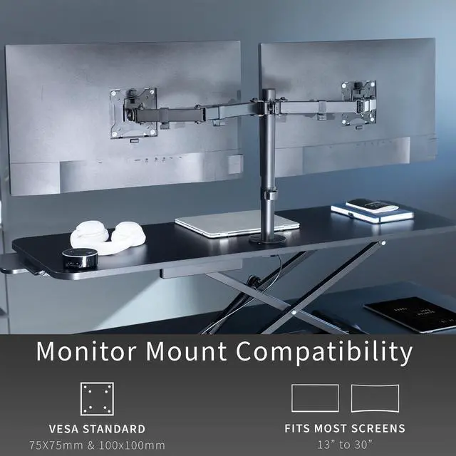 Alt view image 5 of 7 - VIVO Black 48" Standing Desk Riser with Adjustable Dual 13" to 30" Monitor Mount