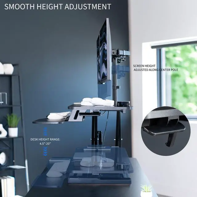 Alt view image 4 of 7 - VIVO Black 48" Standing Desk Riser with Adjustable Dual 13" to 30" Monitor Mount