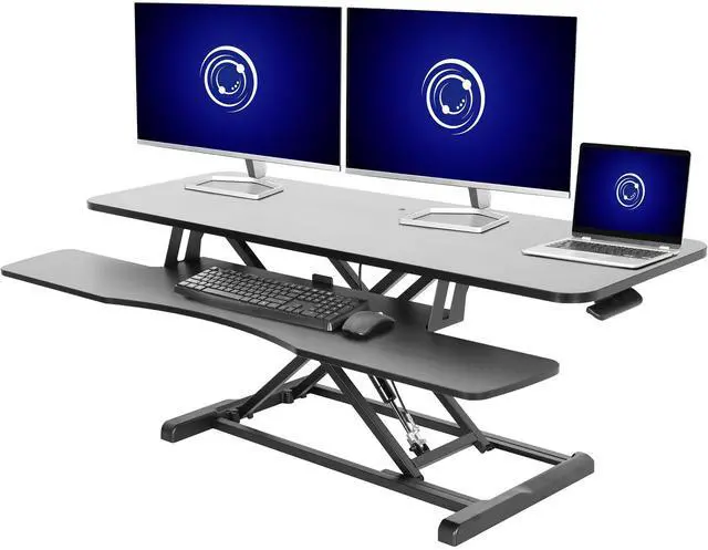 Main image of VIVO Black Height Adjustable Extra Wide 48" Standing Desk Monitor Riser, Sit Stand Desktop Converter (DESK-V048KB)