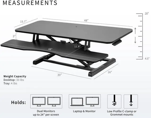 Alt view image 3 of 7 - VIVO Black Height Adjustable Extra Wide 48" Standing Desk Monitor Riser, Sit Stand Desktop Converter (DESK-V048KB)