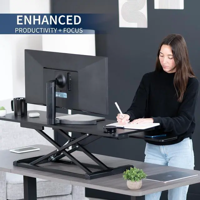 Alt view image 4 of 7 - VIVO Black Height Adjustable Extra Wide 48" Standing Desk Monitor Riser, Sit Stand Desktop Converter (DESK-V048KB)