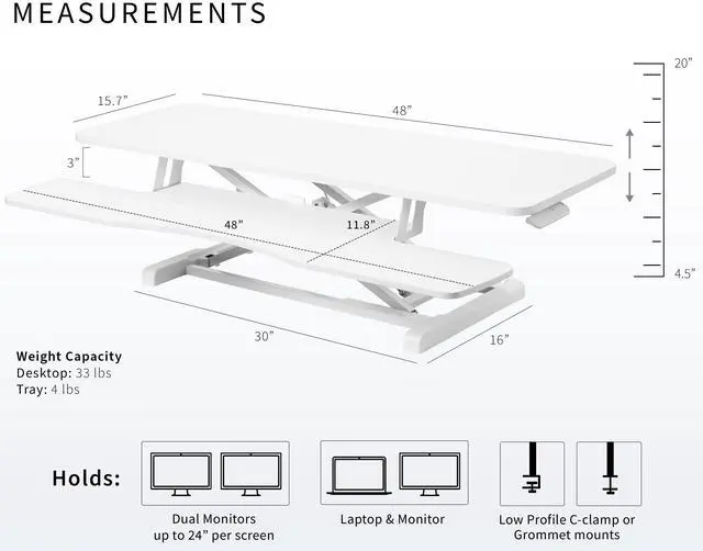 Alt view image 3 of 7 - VIVO White Height Adjustable Extra Wide 48" Standing Desk Monitor Riser, Sit Stand Desktop Converter (DESK-V048KW)