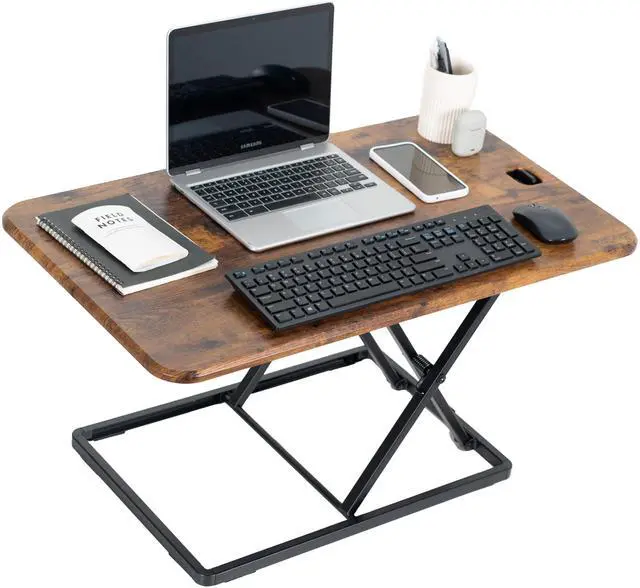 Main image of VIVO Vintage Brown Slim 32" Desktop Converter, Sit Stand Tabletop Monitor Riser