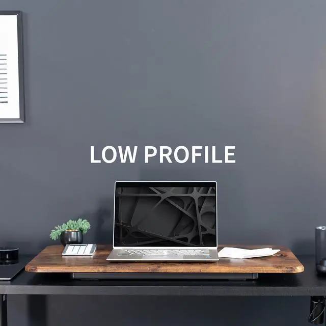 Alt view image 7 of 7 - VIVO Vintage Brown Slim 32" Desktop Converter, Sit Stand Tabletop Monitor Riser