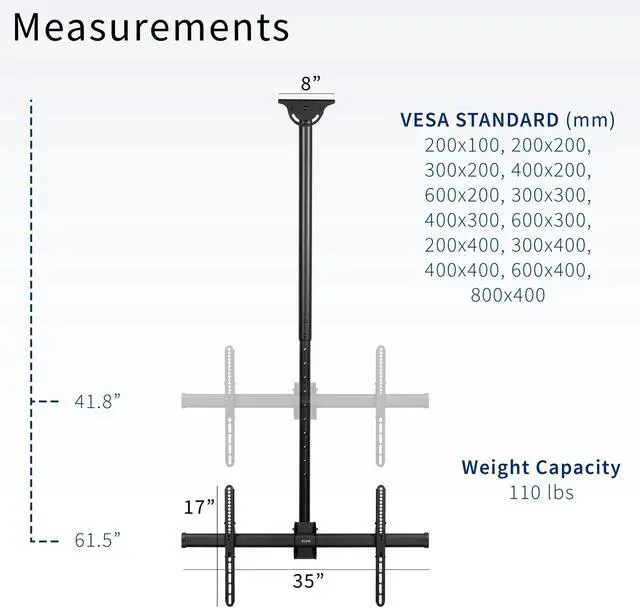 Alt view image 3 of 7 - VIVO Ceiling TV Mount for 37 to 90 inch Screens, Telescoping Height Adjustment with 5ft Extension Pole, MOUNT-VC90-5