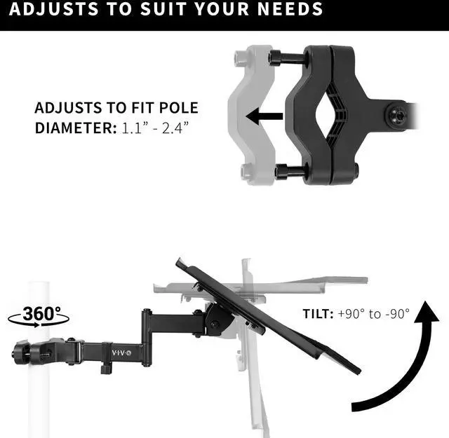 Alt view image 2 of 7 - VIVO Steel Universal Full Motion Pole Mount, 26 Inch Keyboard and Mouse Tray
