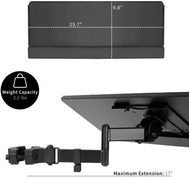 Alt view image 3 of 7 - VIVO Steel Universal Full Motion Pole Mount, 26 Inch Keyboard and Mouse Tray