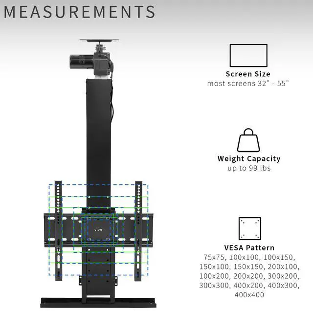 Alt view image 3 of 7 - VIVO Motorized Drop Down TV Mount for 32" to 55" Screens, Vertical Electric Lift with Remote Control, MOUNT-E-DN55