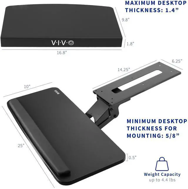Alt view image 6 of 7 - VIVO Black Corner Desk Keyboard & Mouse Platform Tray, Ergonomic Under Table Surface for L-Shaped Desks, MOUNT-KB03B-C