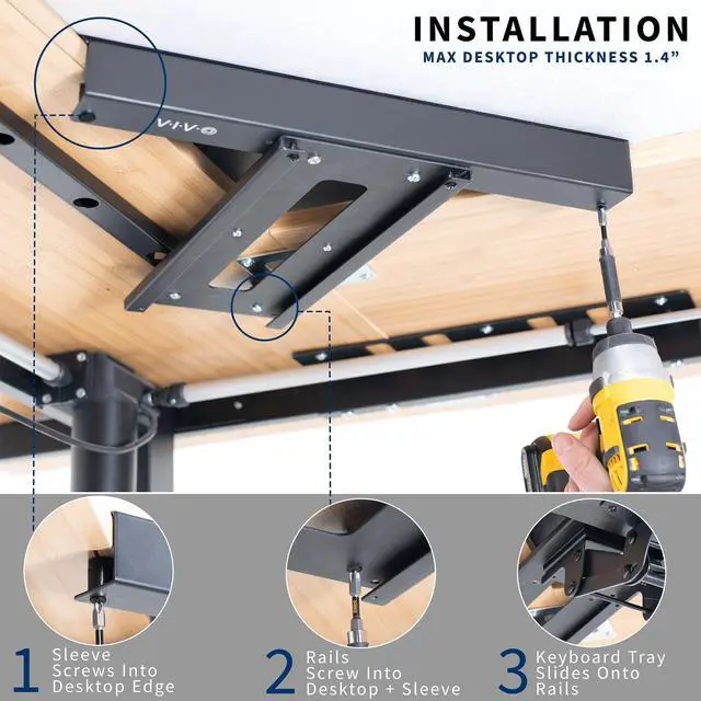 Alt view image 5 of 7 - VIVO Black Corner Desk Keyboard & Mouse Platform Tray, Ergonomic Under Table Surface for L-Shaped Desks, MOUNT-KB03B-C