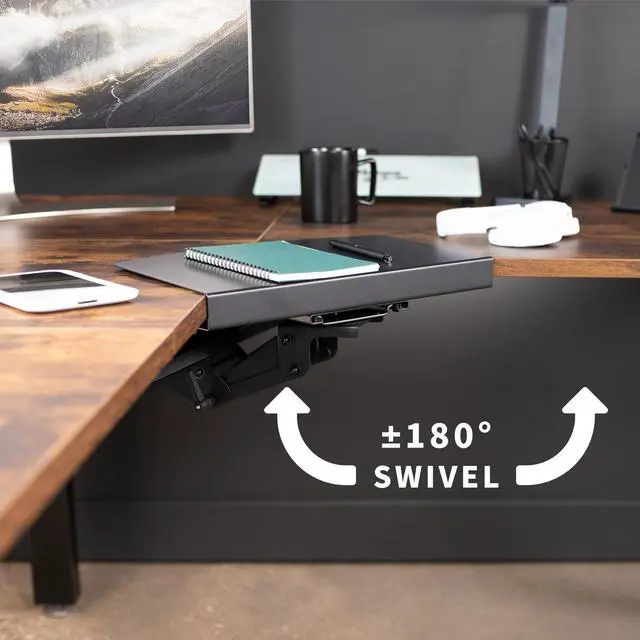 Alt view image 7 of 7 - VIVO Black Corner Desk Keyboard & Mouse Platform Tray, Ergonomic Under Table Surface for L-Shaped Desks, MOUNT-KB03B-C