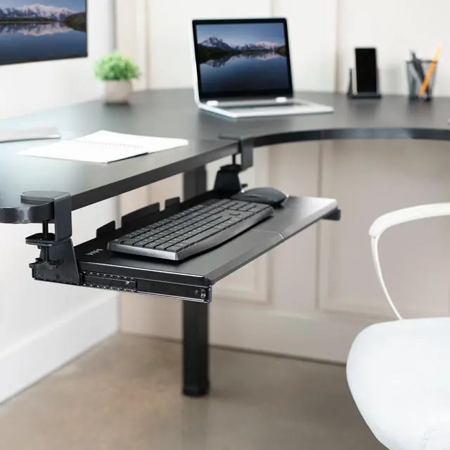 Alt view image 6 of 7 - VIVO Clamp-on Computer Keyboard & Mouse Under Desk Slider Tray for Corner Desks