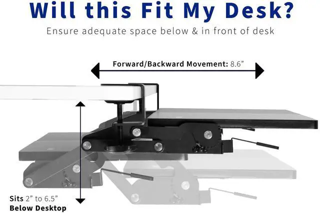Alt view image 3 of 7 - VIVO Black Extra Sturdy Clamp-on Under Desk Keyboard Tray with Swinging Height Adjustment