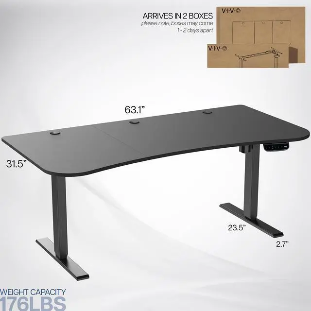 Alt view image 3 of 7 - VIVO Electric 63 x 32 Height Adjustable Stand Up Desk with Black Table Top, Black Frame, DESK-KIT-2E1B