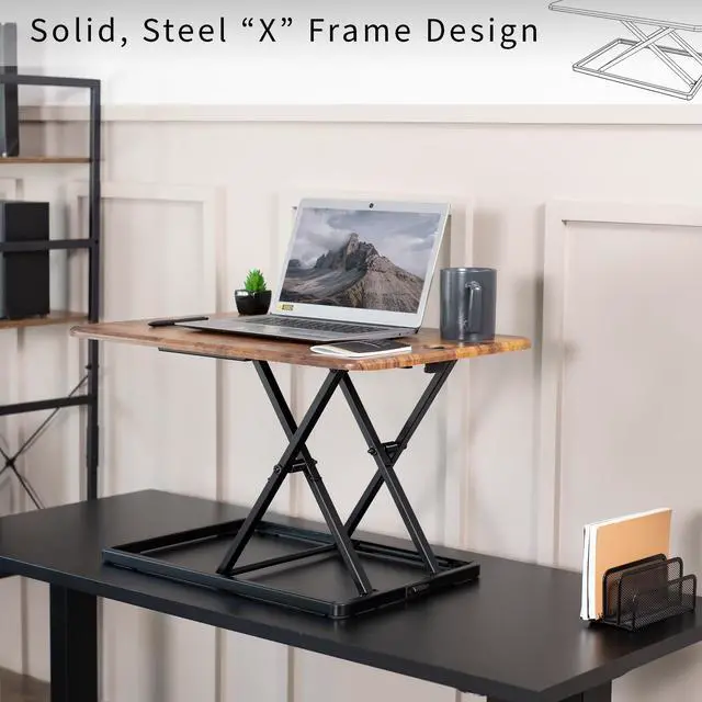 Alt view image 4 of 7 - VIVO Vintage Brown Ultra Slim 26" Desktop Converter, Sit Stand Tabletop Riser